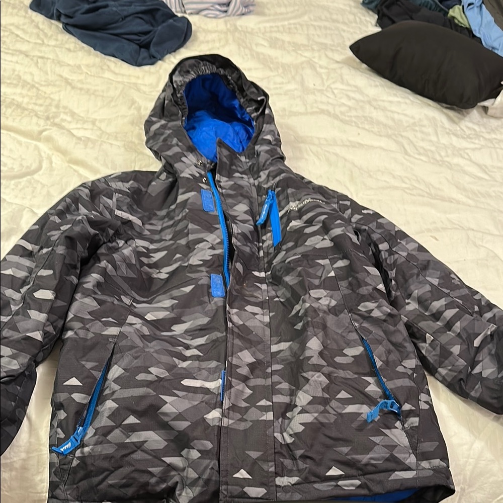 Eddie Bauer Black and Blue lightly lined spring Jacket with Hood